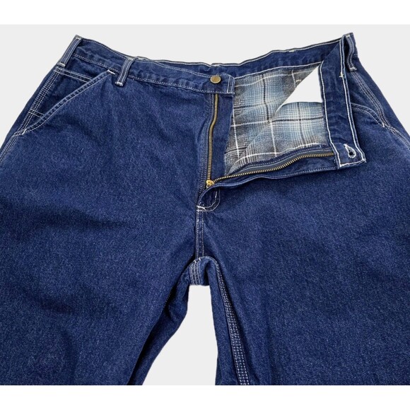 Carhartt Jeans Mens 42x30 Flannel Lined Workwear Carpenter Utility Denim Pants - Picture 1 of 16
